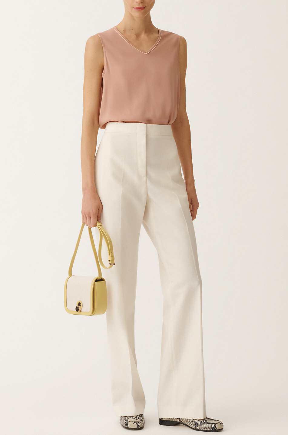 FABIANA FILIPPI Top sans manches à col V en crêpe Filo Diamanté Femme ROSE CLAIR 4