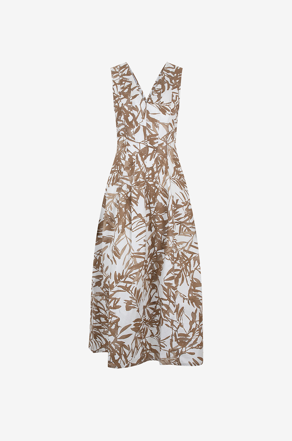 BRUNELLO CUCINELLI Langes ärmelloses Popelinekleid mit Blattwerkprint Damen BUNT 1