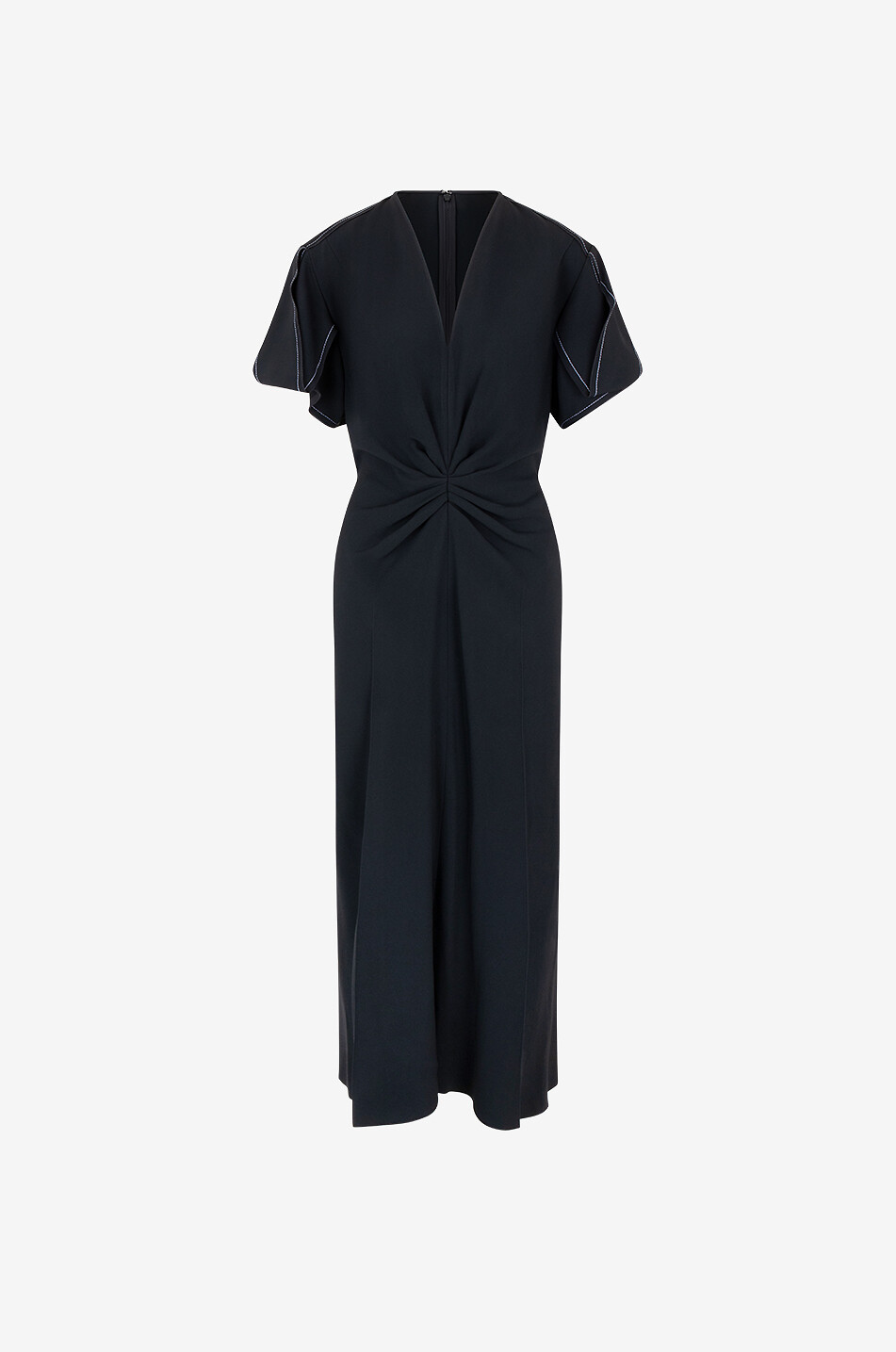 Robe midi en crêpe Gathered V-Neck