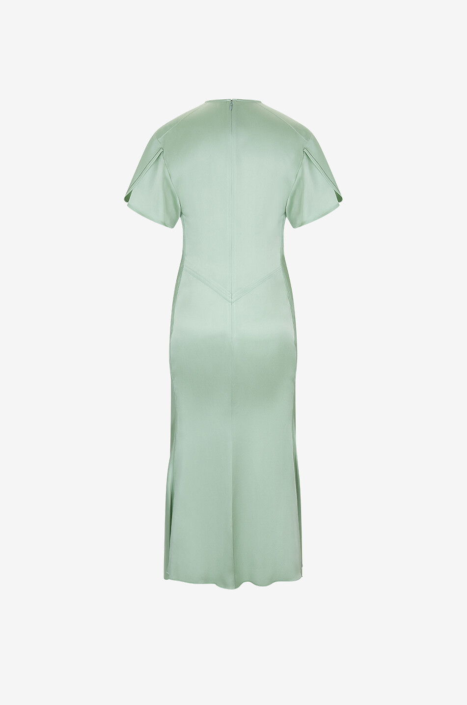 VICTORIA BECKHAM Gathered V-Neck satin midi dress Women LIGHT GREEN 2