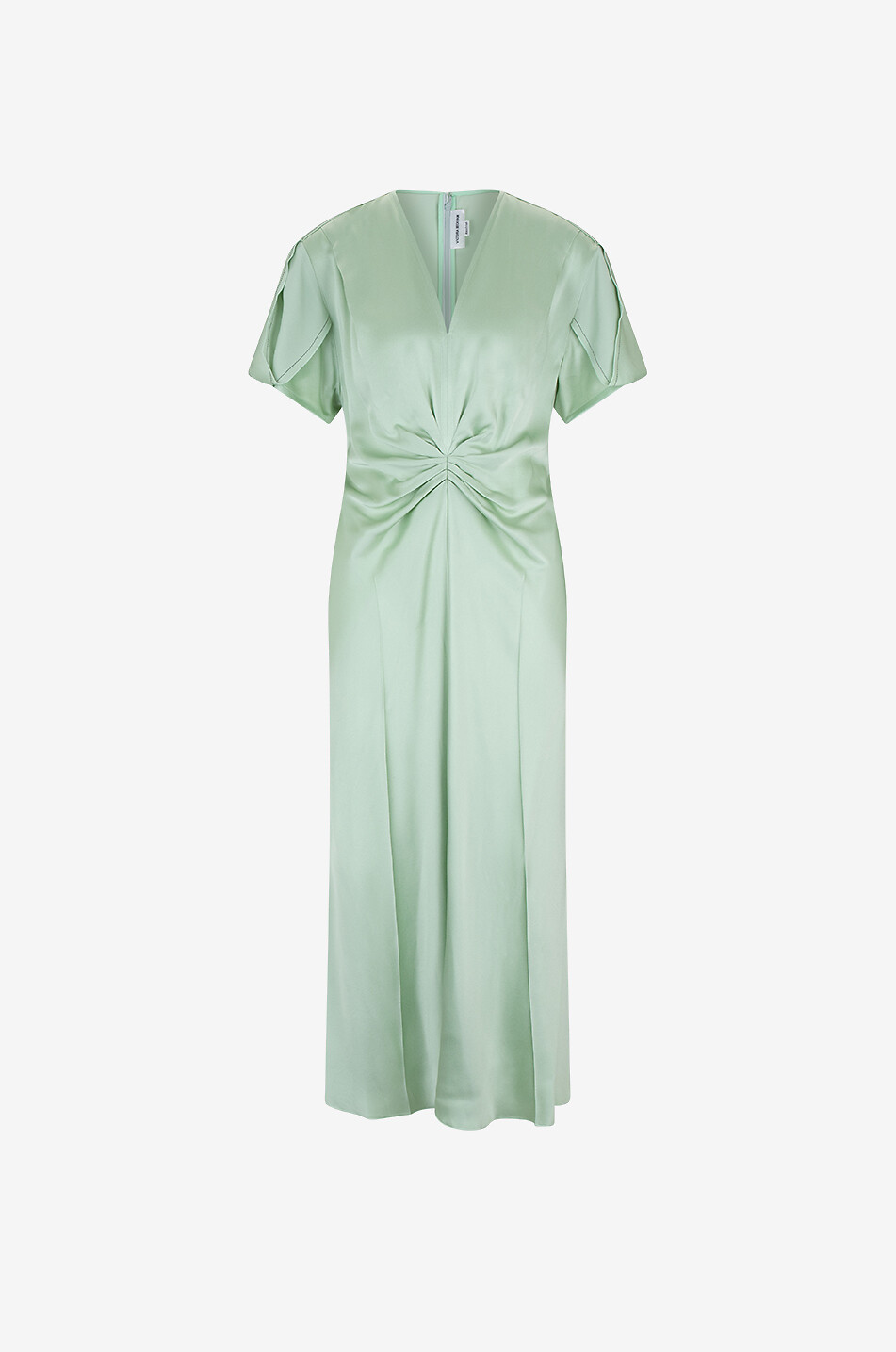 VICTORIA BECKHAM Gathered V-Neck satin midi dress Women LIGHT GREEN 1