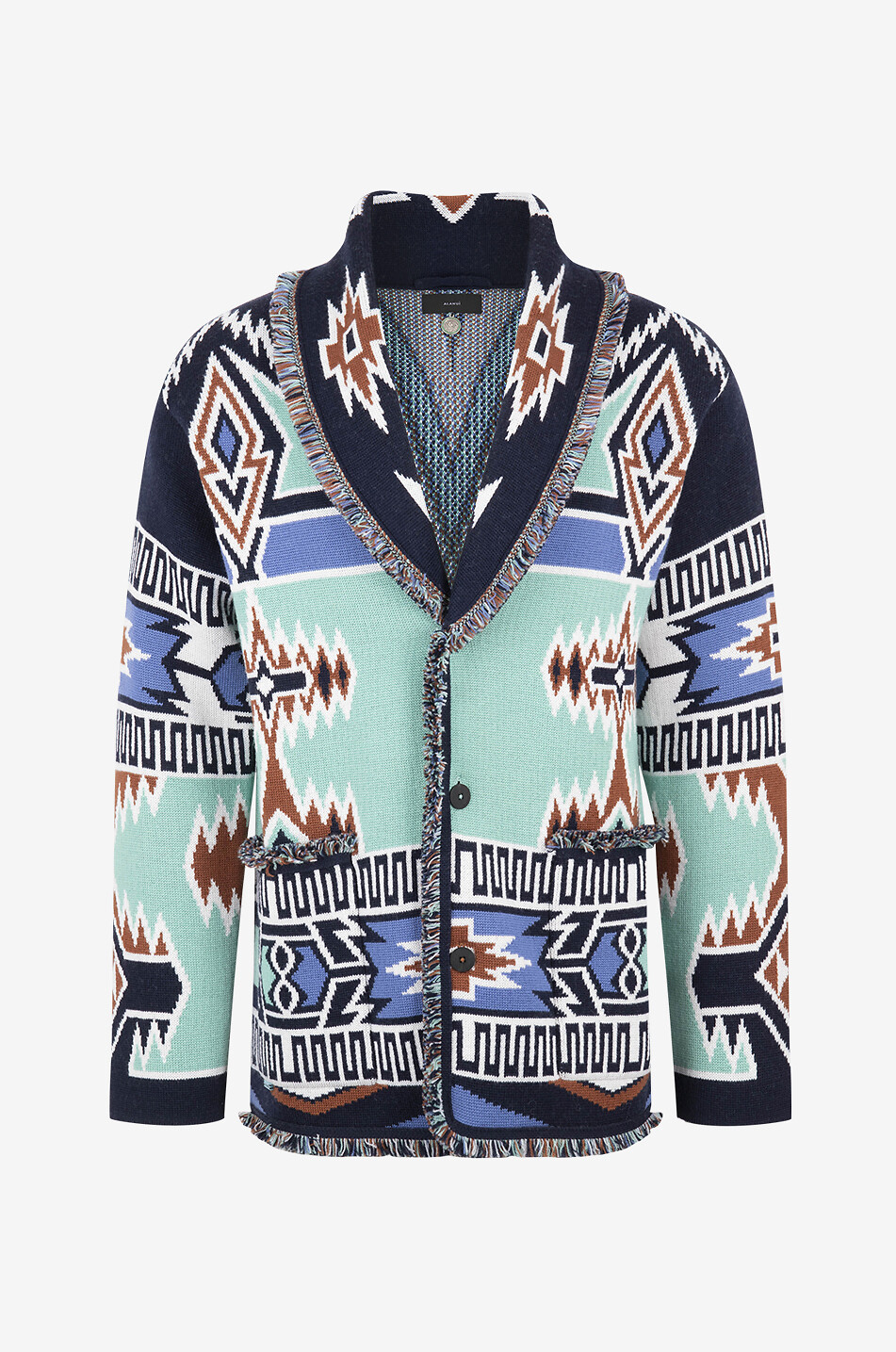 Geometric Roots virgin wool jacquard cardigan