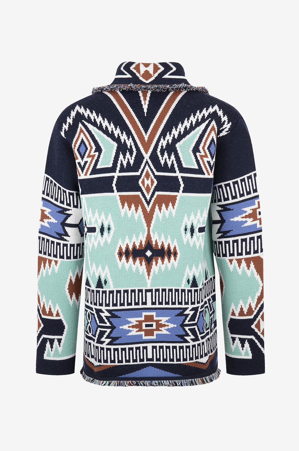 Geometric Roots virgin wool jacquard cardigan