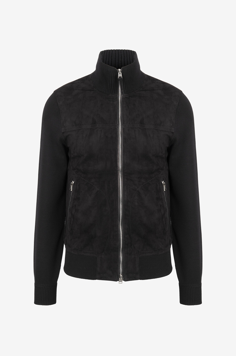 Wool and suede full-zip cardigan