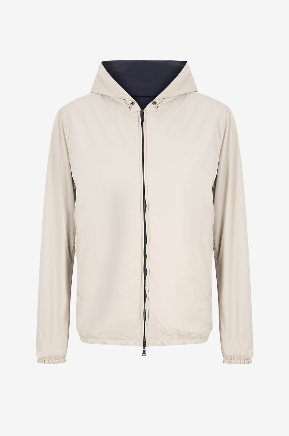 Wendbare Kapuzensweatjacke aus Schurwolle und Seide