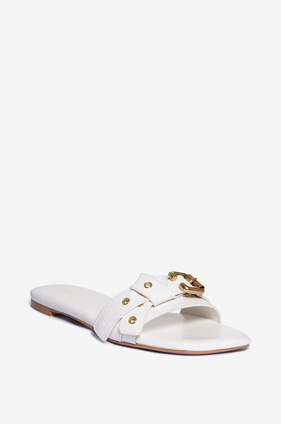 Flache Glattleder-Pantoletten mit Schnalle Mae