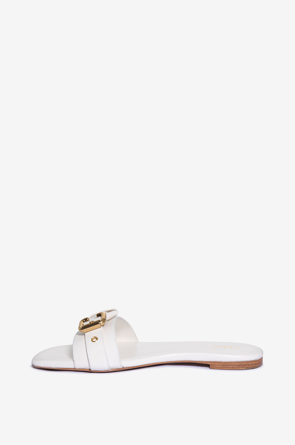 CHLOE Flache Glattleder-Pantoletten mit Schnalle Mae Damen WEISS 3