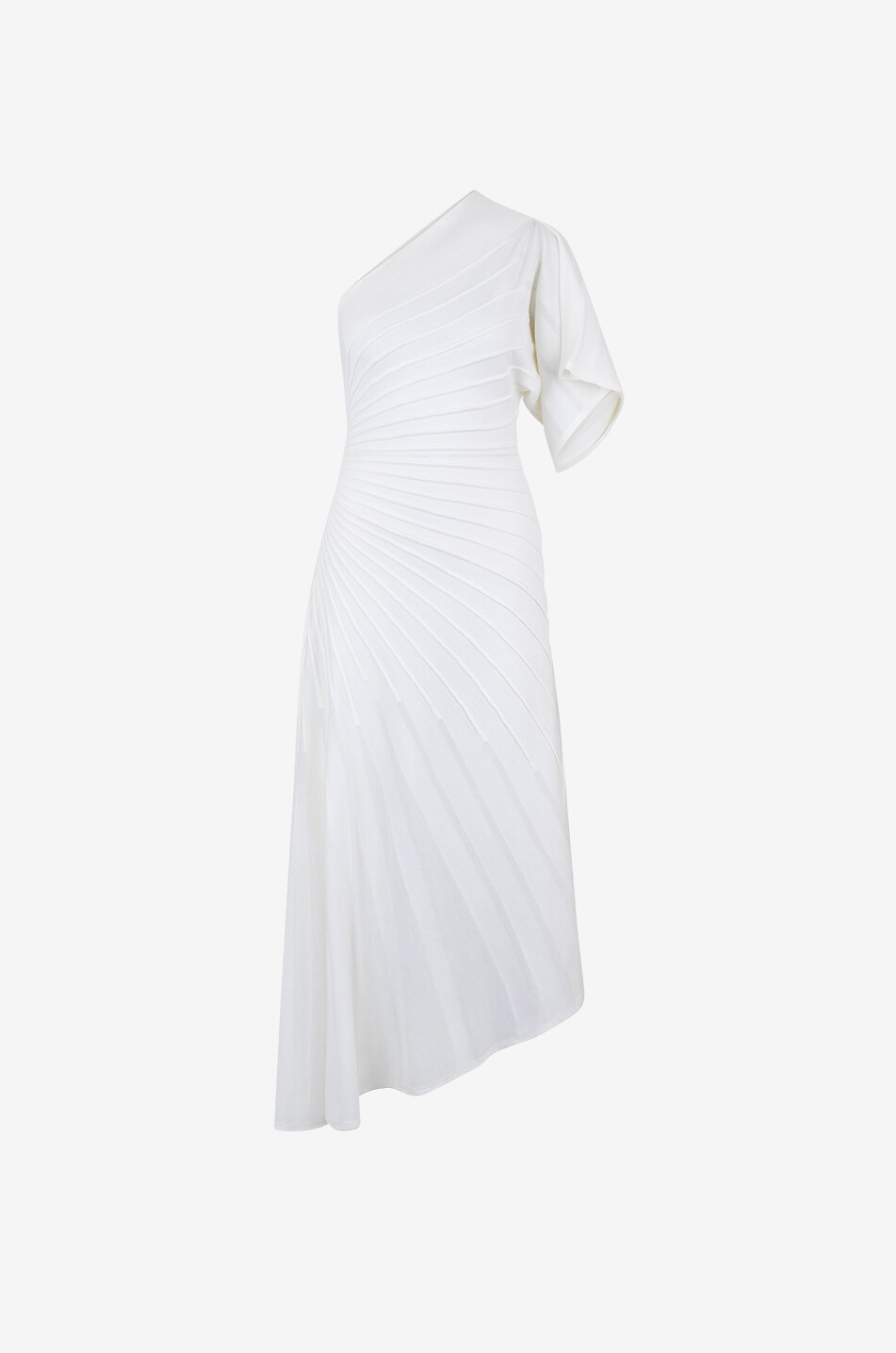 Ottoman knit asymmetric one-shoulder midi dress