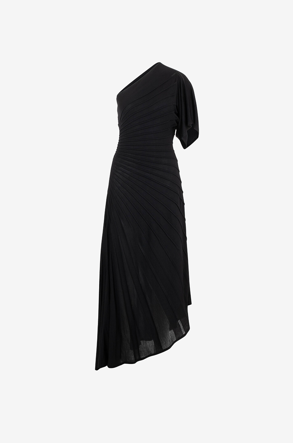 Ottoman knit asymmetric one-shoulder midi dress