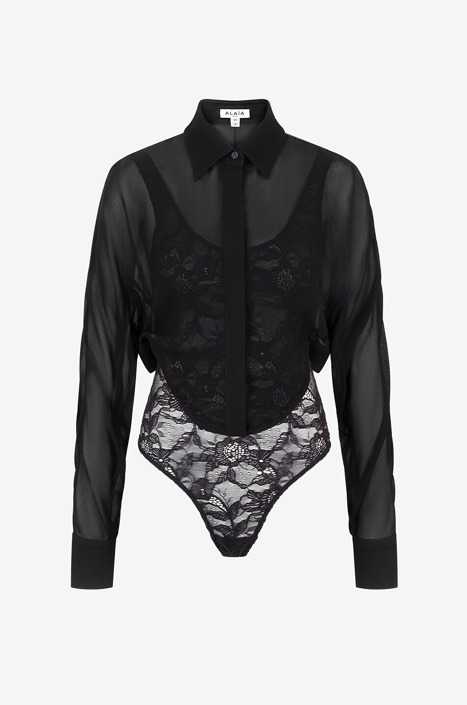 ALAÏA Hemd-Body im Lagenlook aus Georgette und Spitze Damen SCHWARZ 1