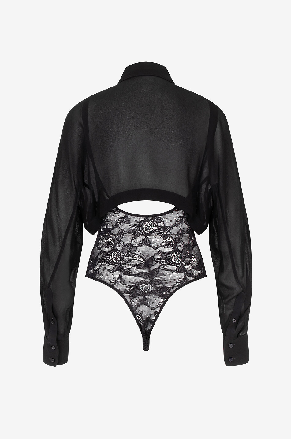 ALAÏA Hemd-Body im Lagenlook aus Georgette und Spitze Damen SCHWARZ 2