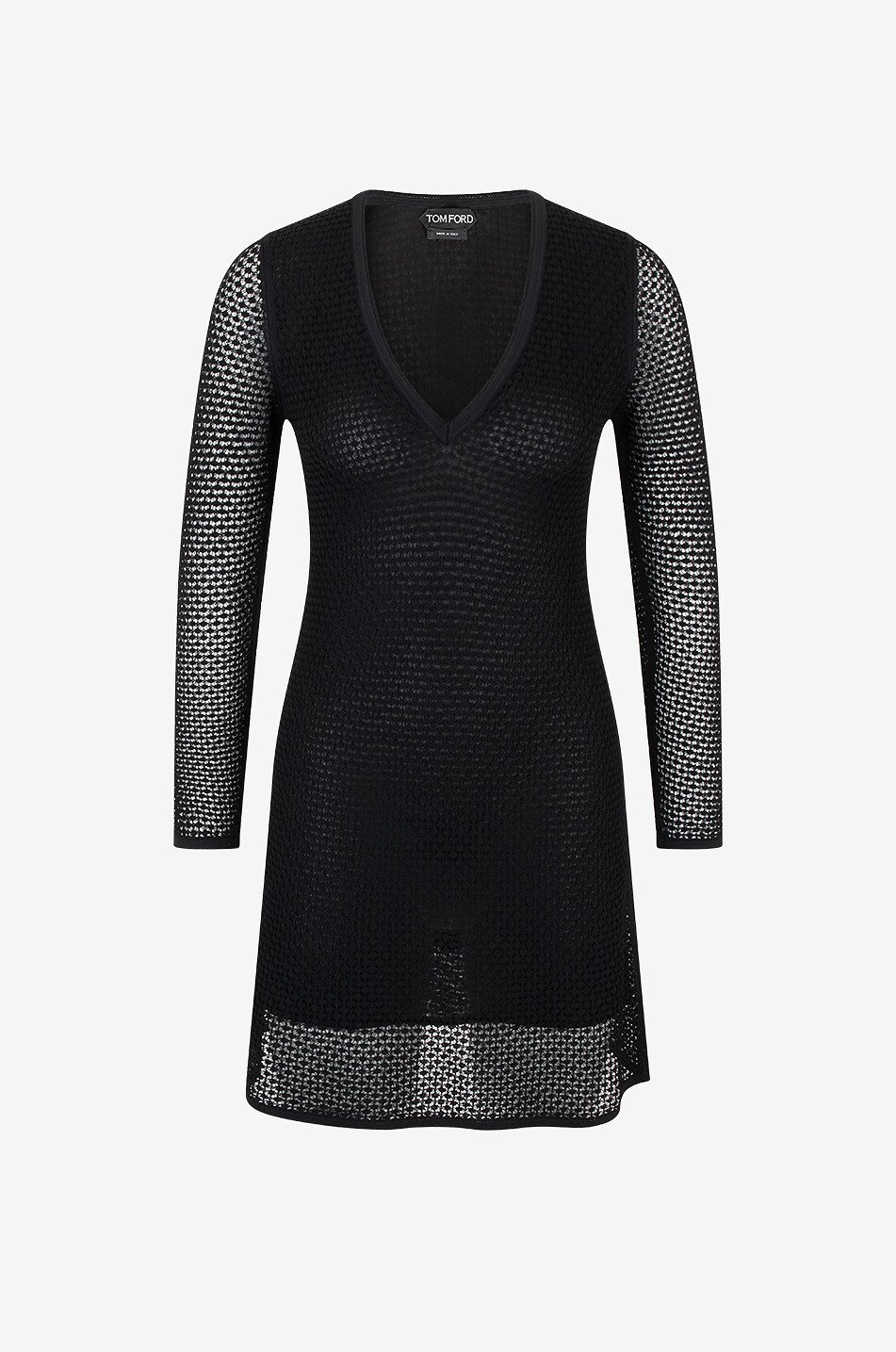 Openwork knit mini dress with V-neck