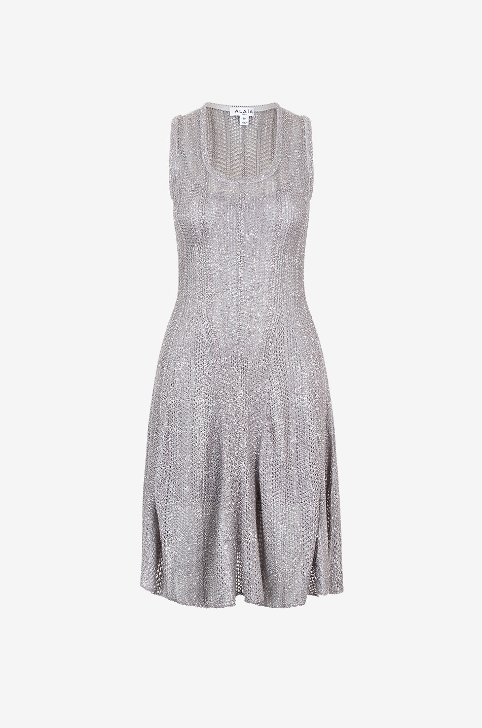 Sequinned openwork knit flared short dress