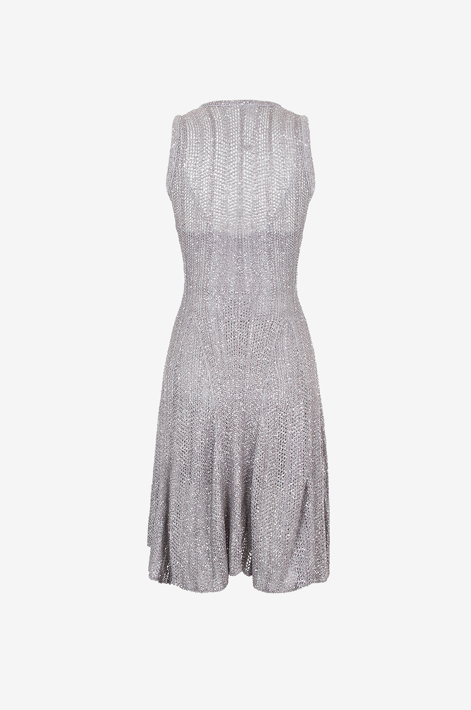 ALAÏA Sequinned openwork knit flared short dress Women GREY 2