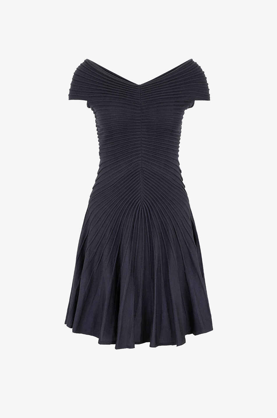 ALAÏA Robe patineuse en maille à rayures 3D Femme GRIS FONCÉ 1
