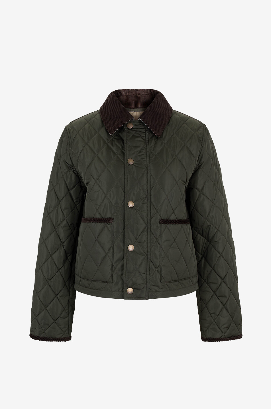 BURBERRY Veste matelassée courte en nylon et velours côtelé Femme VERT 1