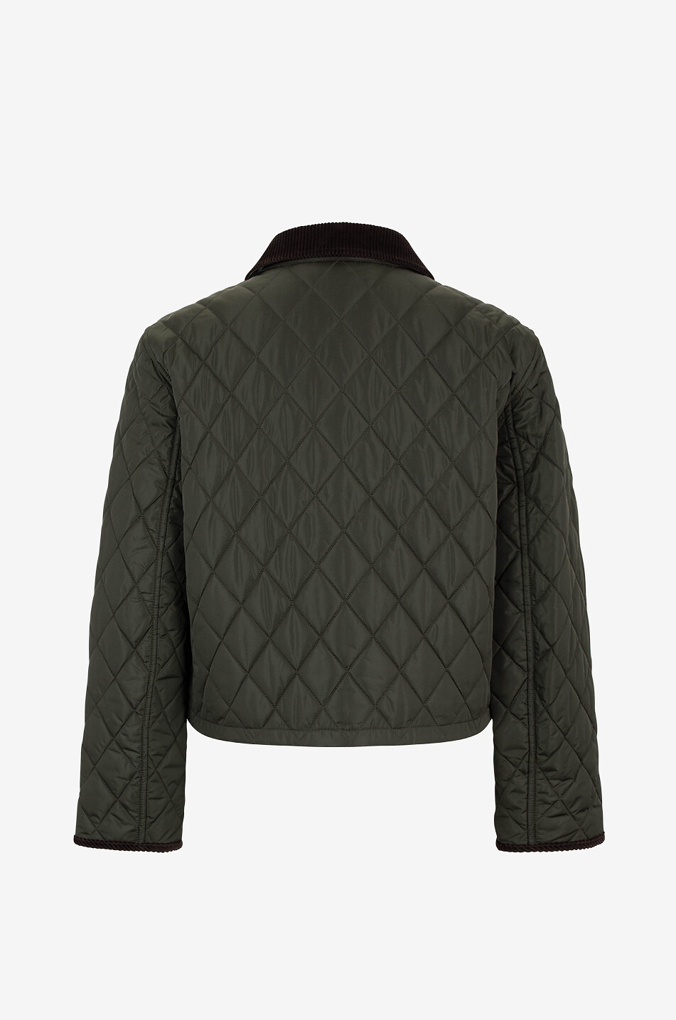 BURBERRY Veste matelassée courte en nylon et velours côtelé Femme VERT 2