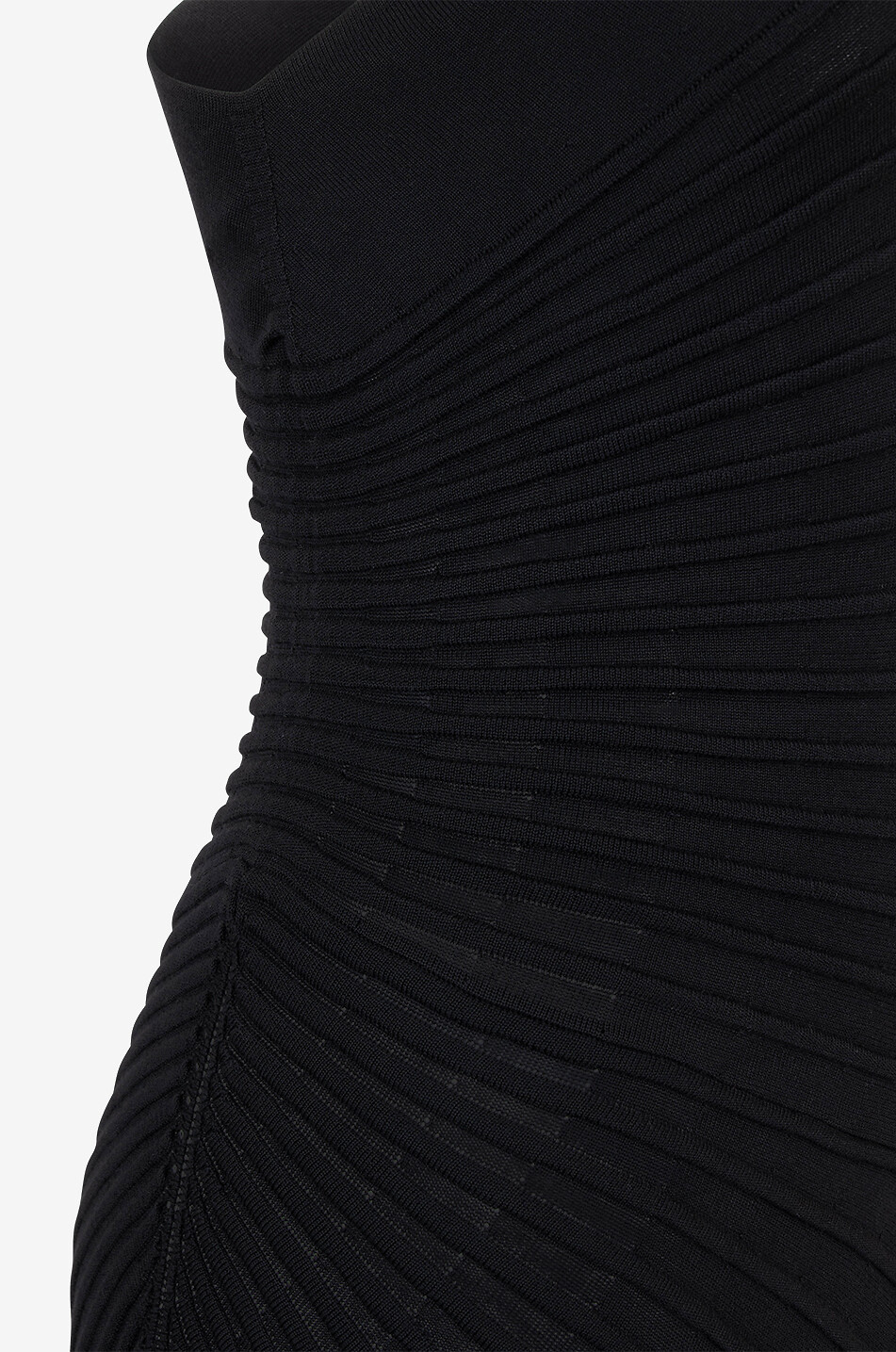 ALAÏA Robe asymétrique à épaule dénudée en maille Ottoman Femme NOIR 3