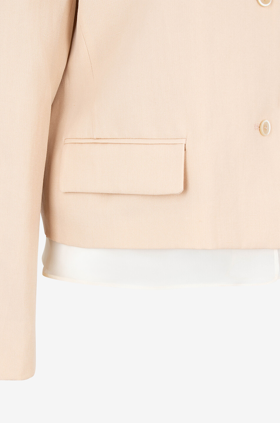 Wool blend canvas boxy suit jacket with organza trim