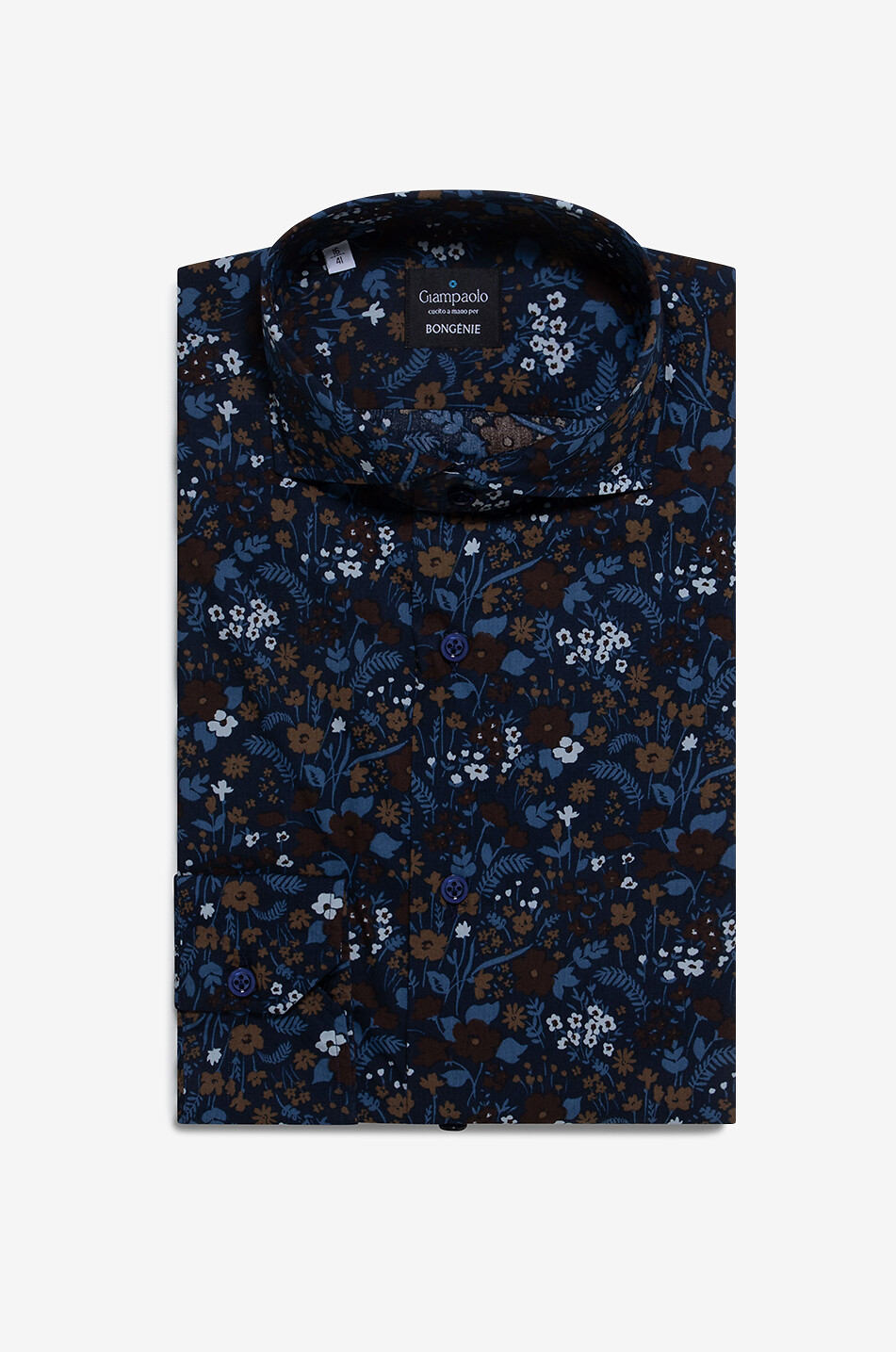 GIAMPAOLO Flower printed cotton long-sleeved shirt Men DARK BLUE 1