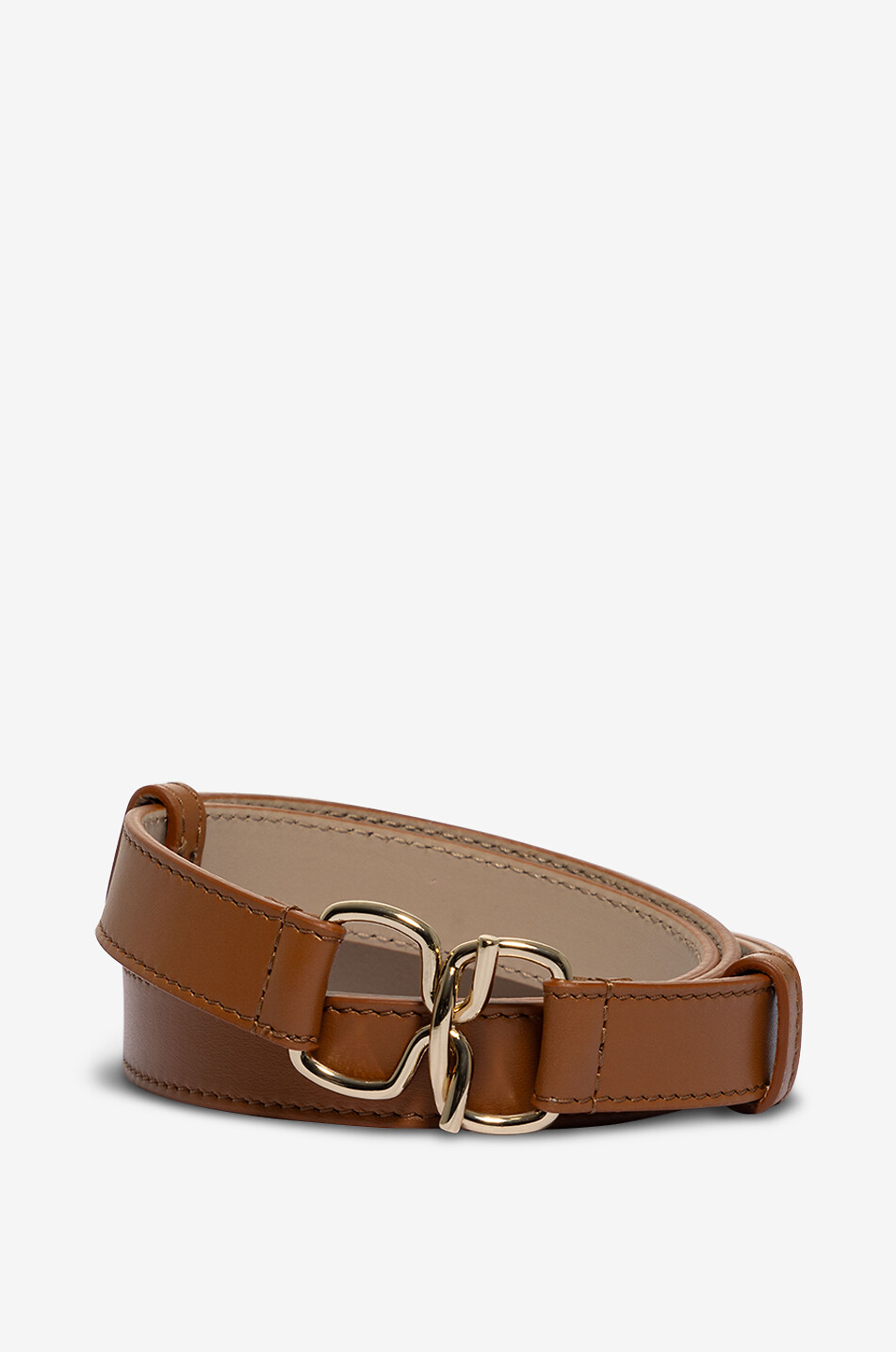 Slim smooth leather belt with crossover buckle - 20 mm