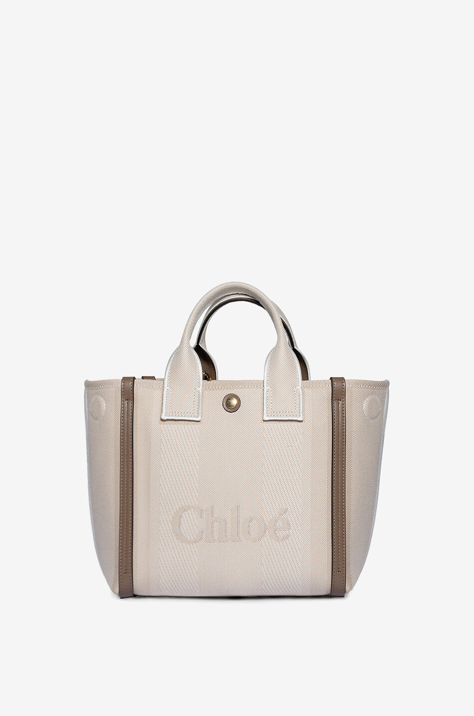 CHLOE Carry Small jacquard and leather tote bag Women BEIGE 3
