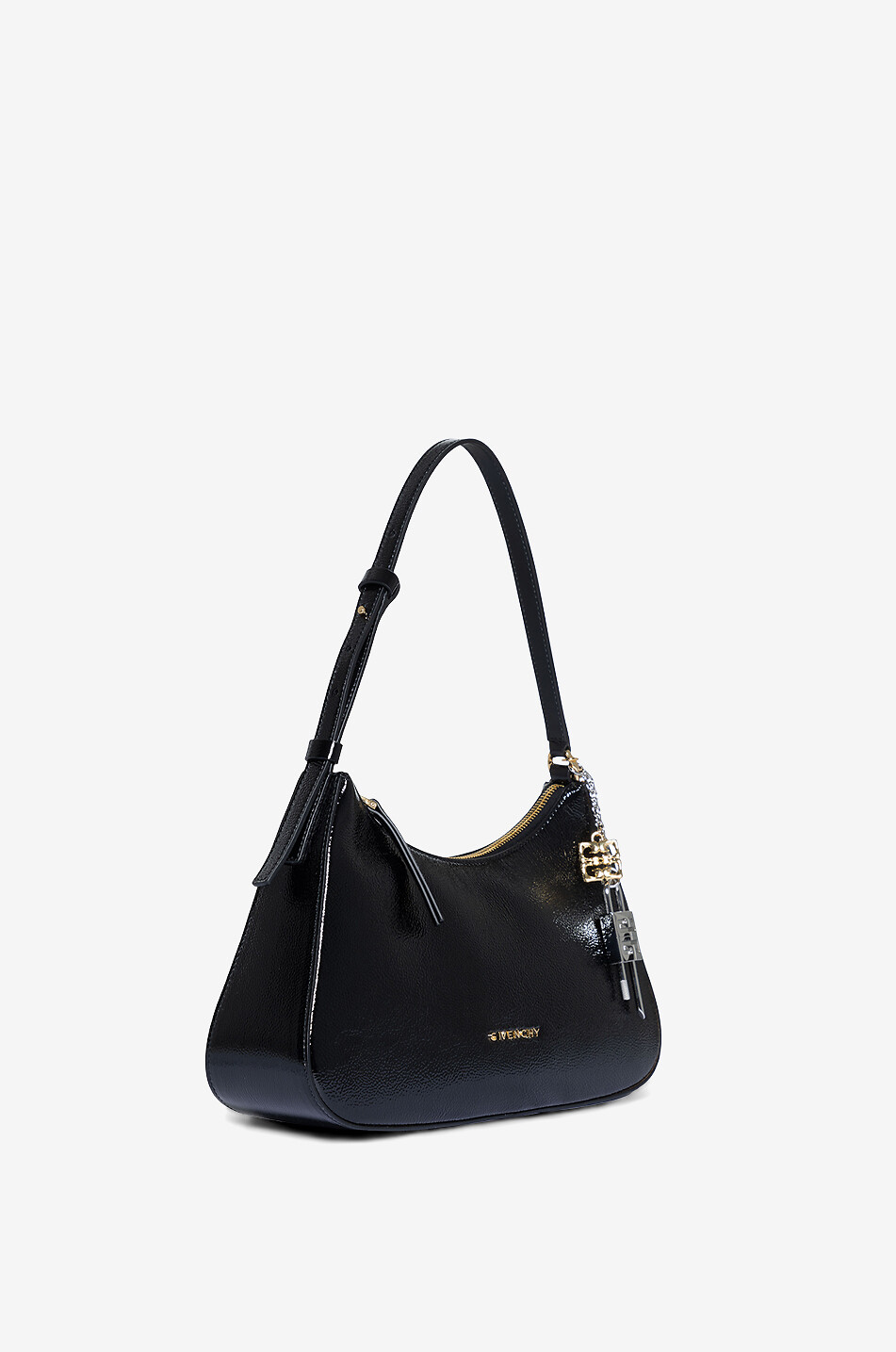 GIVENCHY Lucky Lock Small grained patent leather shoulder bag Women BLACK 2