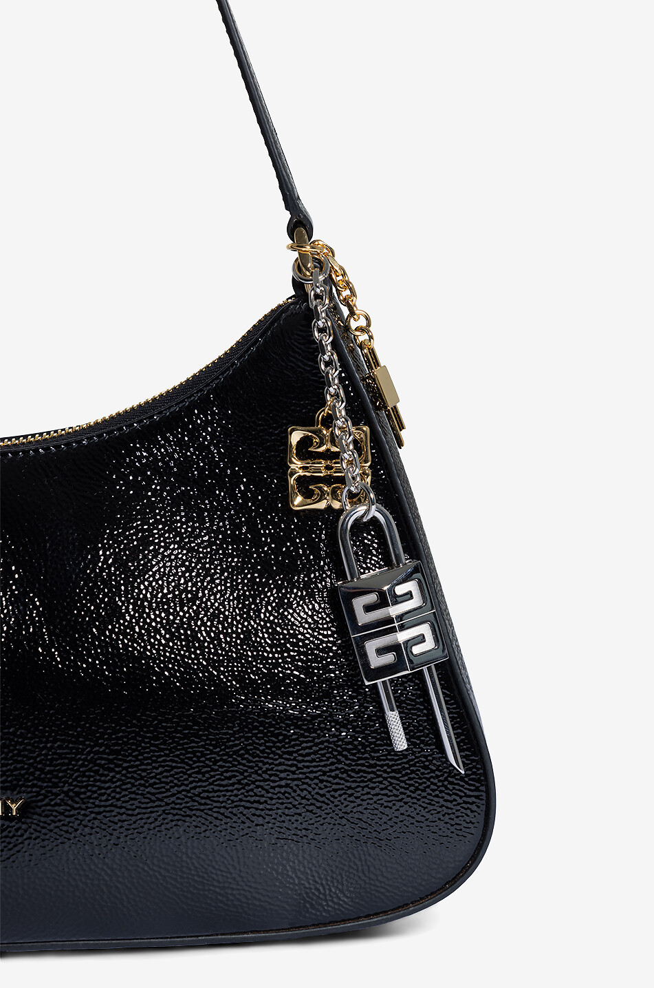 GIVENCHY Lucky Lock Small grained patent leather shoulder bag Women BLACK 5