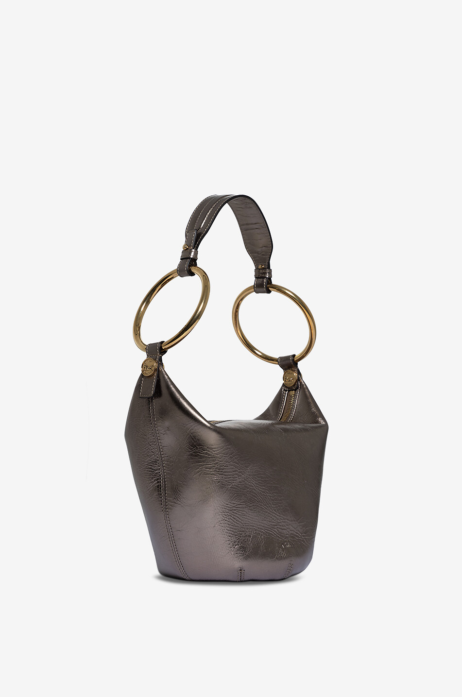 CHLOE Bracelet Small cracked metallic leather shoulder bag Women GREY 2