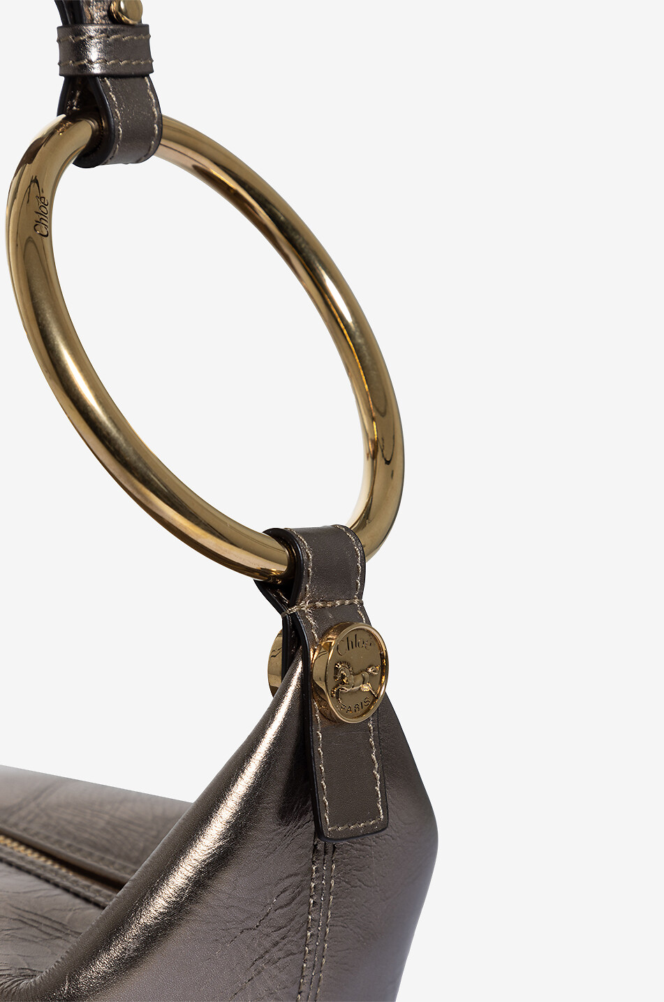 CHLOE Bracelet Small cracked metallic leather shoulder bag Women GREY 5