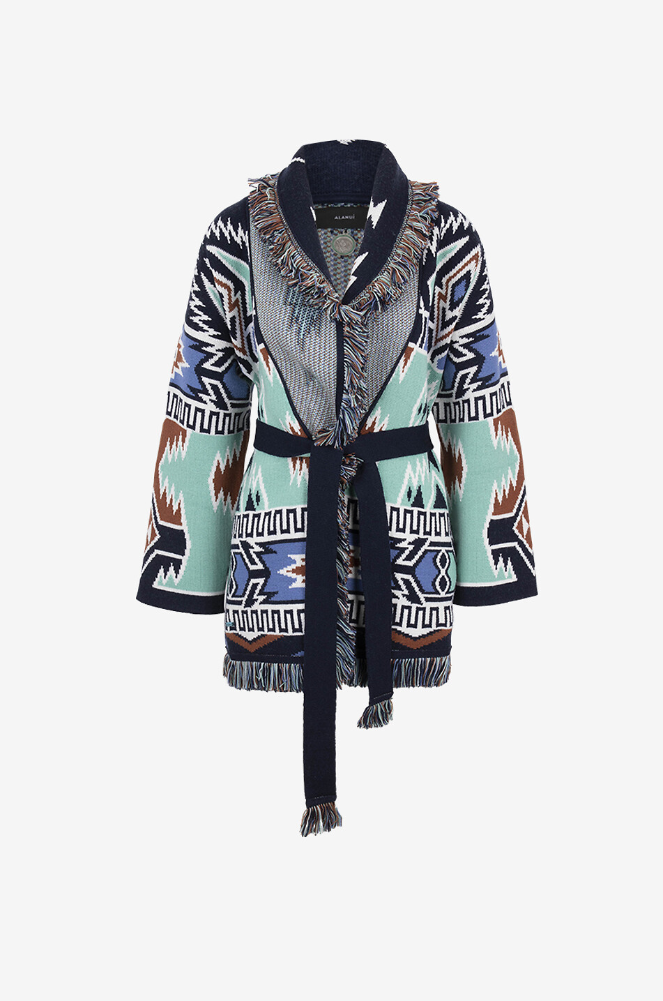 Geometric Roots virgin wool cardigan