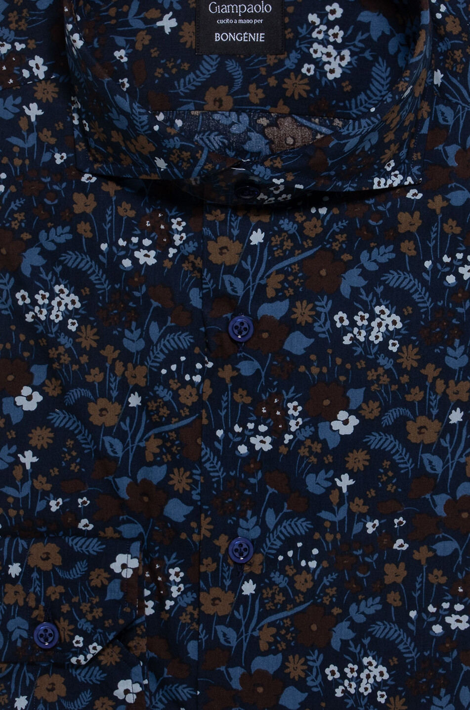 GIAMPAOLO Flower printed cotton long-sleeved shirt Men DARK BLUE 2