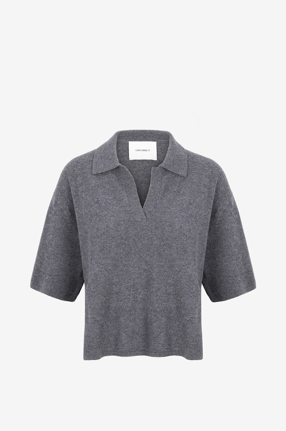 LISA YANG Neela cashmere three-quarter sleeves polo shirt Women DARK GREY 1
