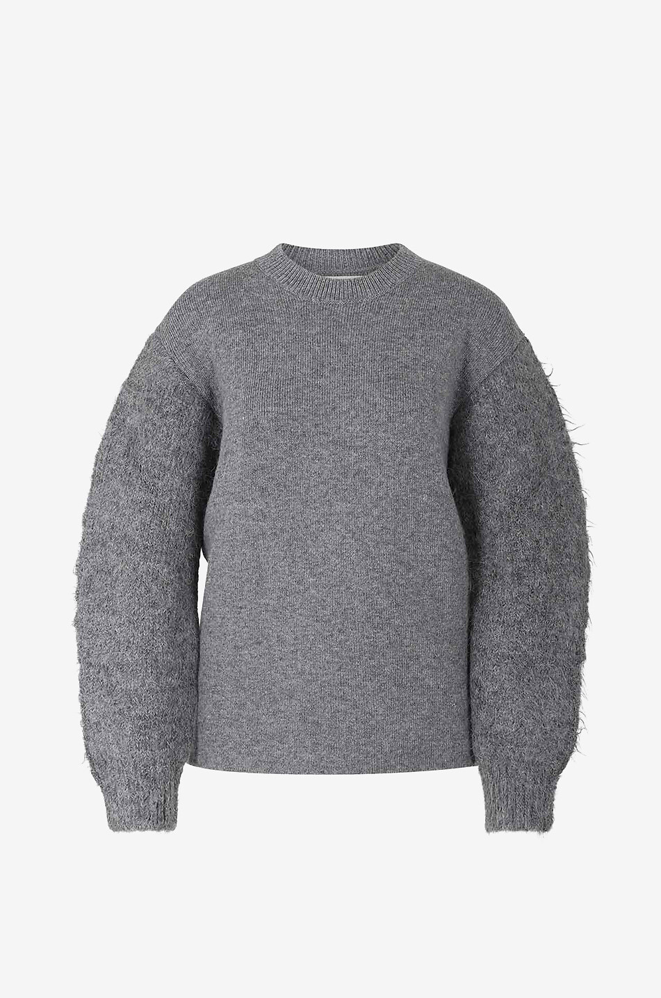 Bi-material jumper with rounded sleeves