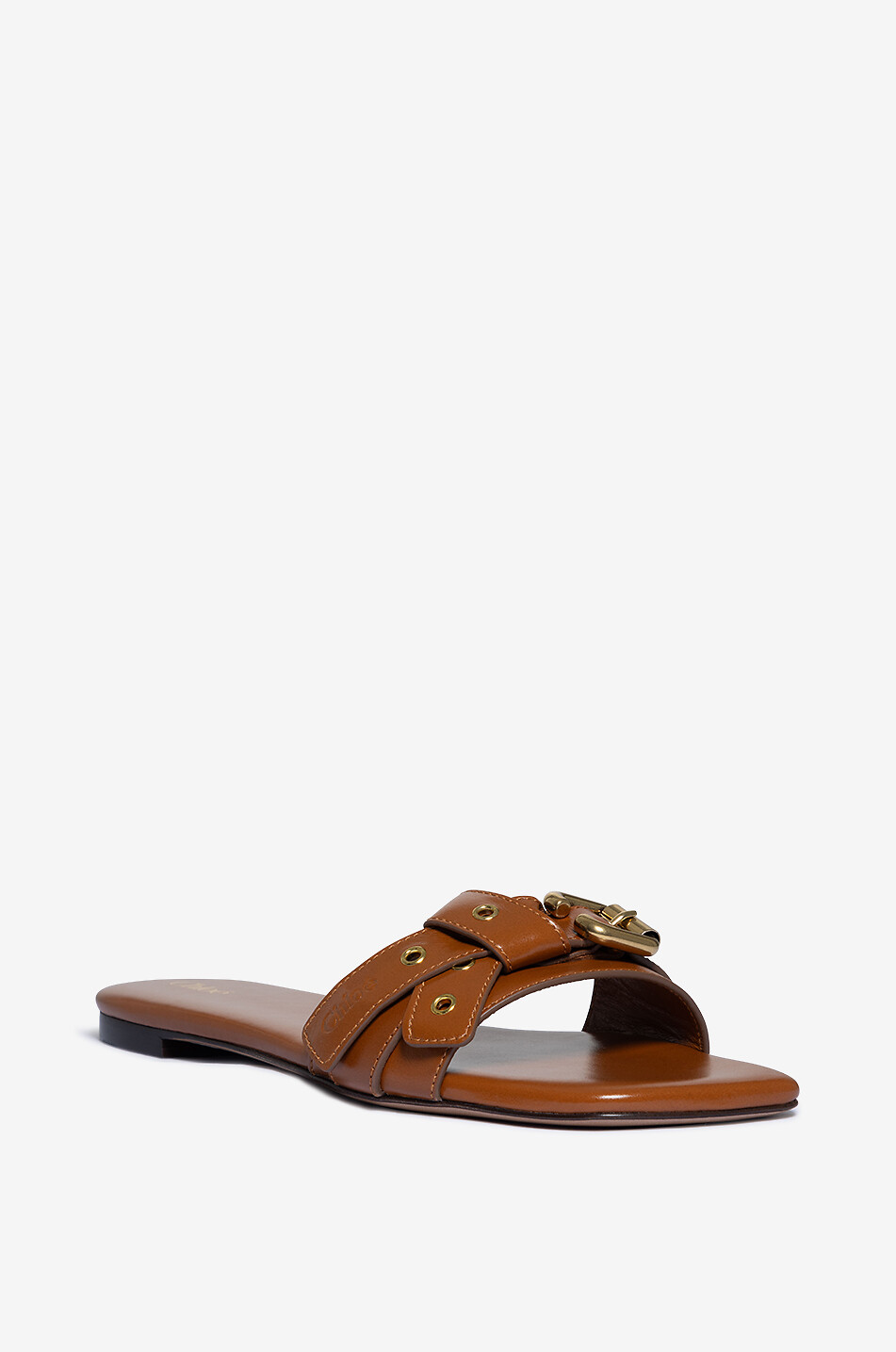 CHLOE Mae smooth leather flat slides with buckle Women BROWN 1