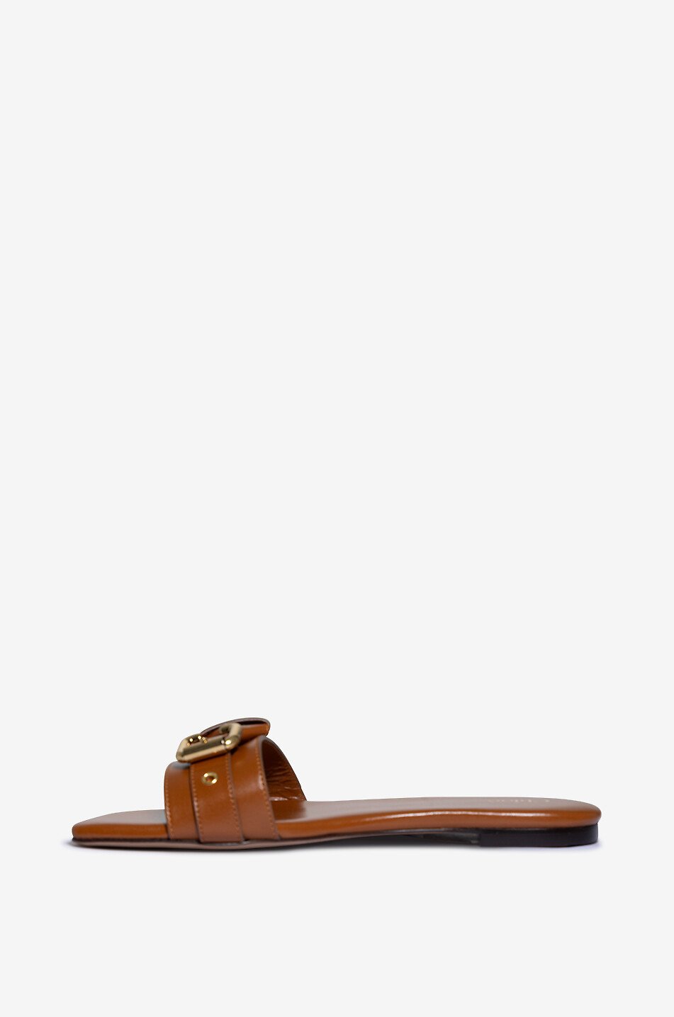 CHLOE Mae smooth leather flat slides with buckle Women BROWN 6
