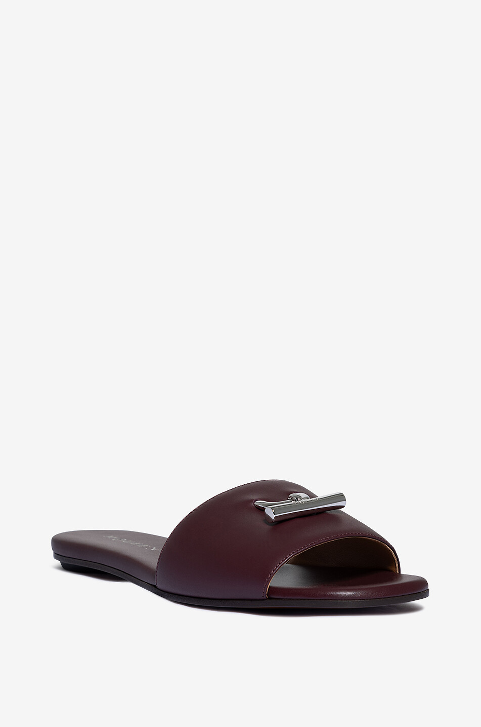 Flache Glattlederpantoletten T-Bar