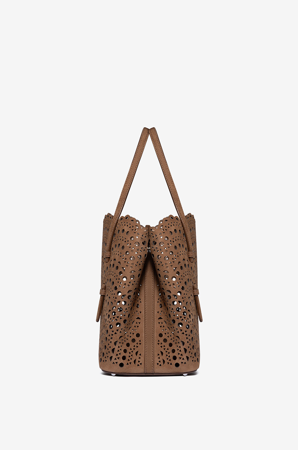ALAÏA Mina 25 Vienne Vague perforated nubuck leather tote bag Women BROWN 4