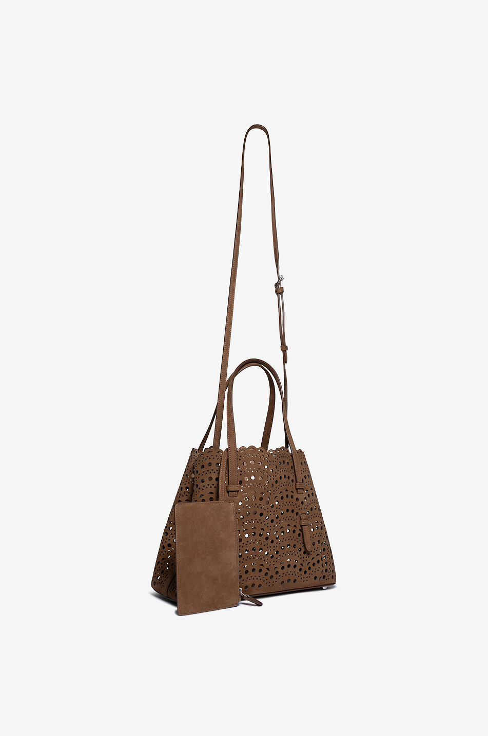 ALAÏA Mina 25 Vienne Vague perforated nubuck leather tote bag Women BROWN 5