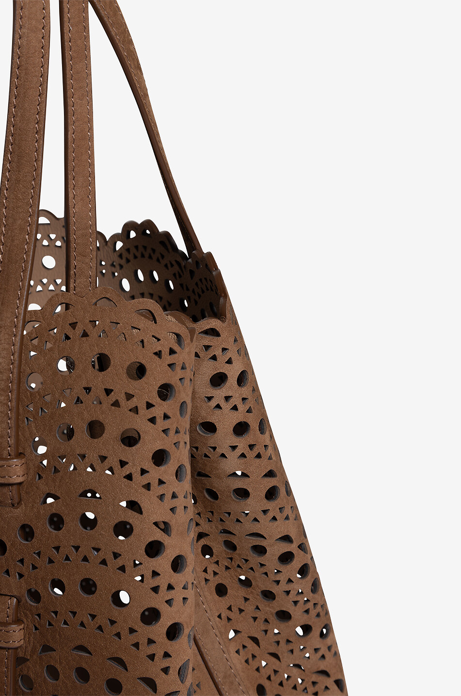 ALAÏA Mina 25 Vienne Vague perforated nubuck leather tote bag Women BROWN 6