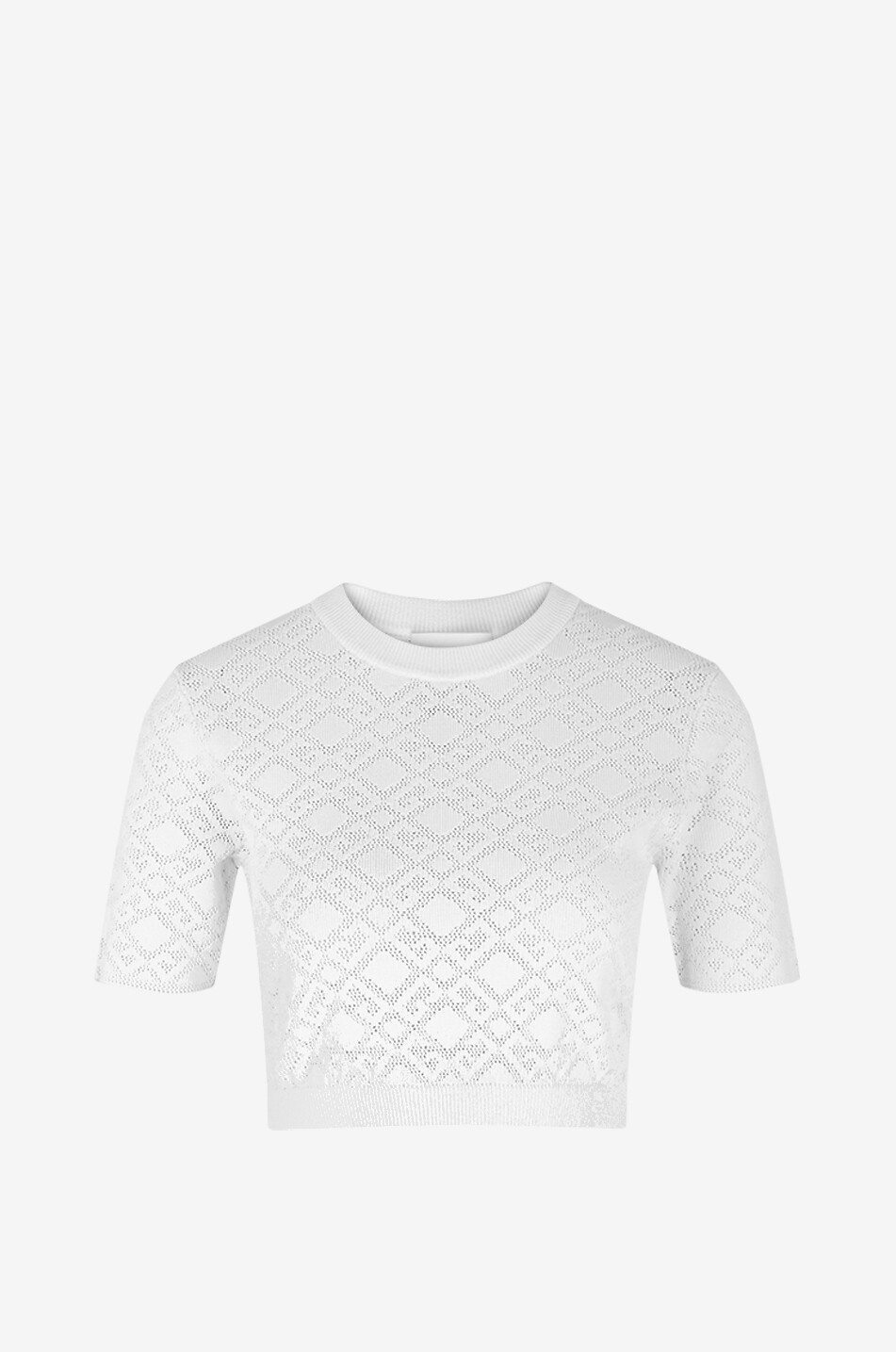 GIVENCHY Pull raccourci ajouré à manches courtes Monogram 72 Jacquard Femme BLANC 1