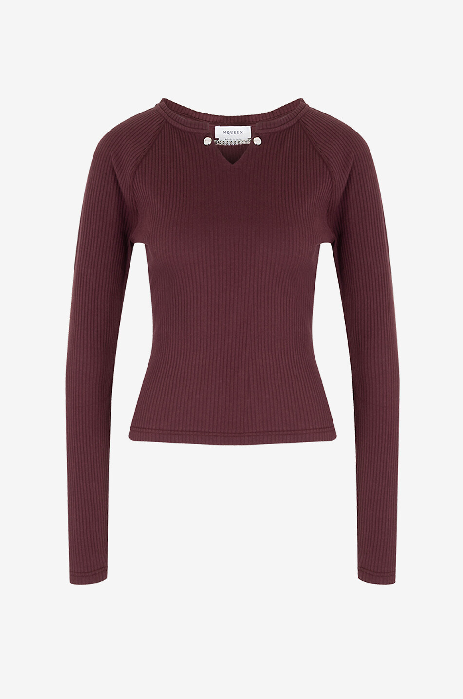 ALEXANDER McQUEEN Skull Chain fitted ribbed cotton top Women DARK RED 1
