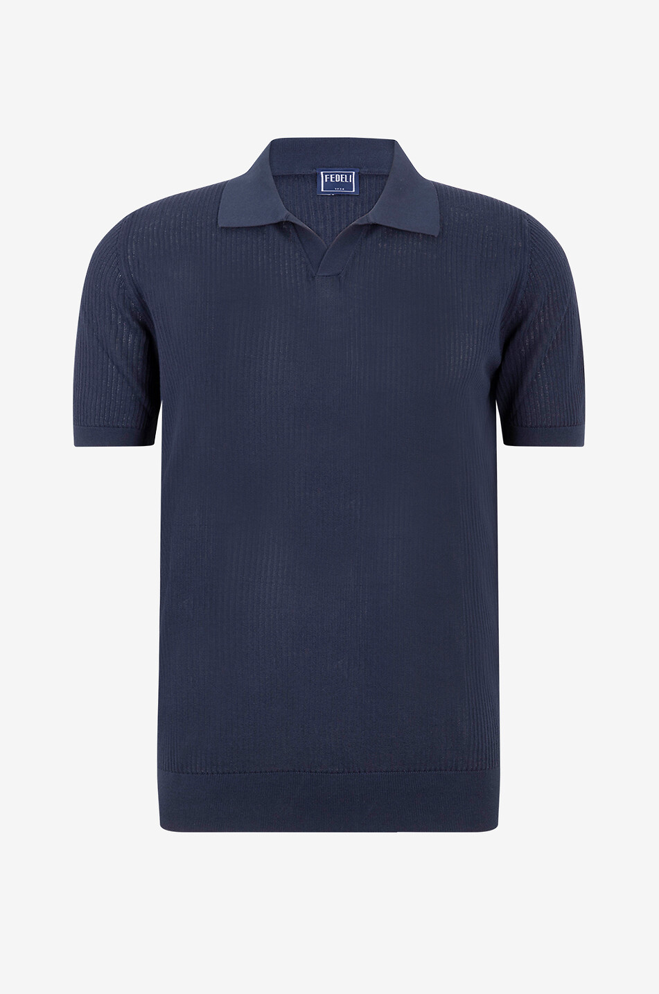 FEDELI Polo côtelé à manches courtes en coton Bambu Homme BLEU MOYEN 1