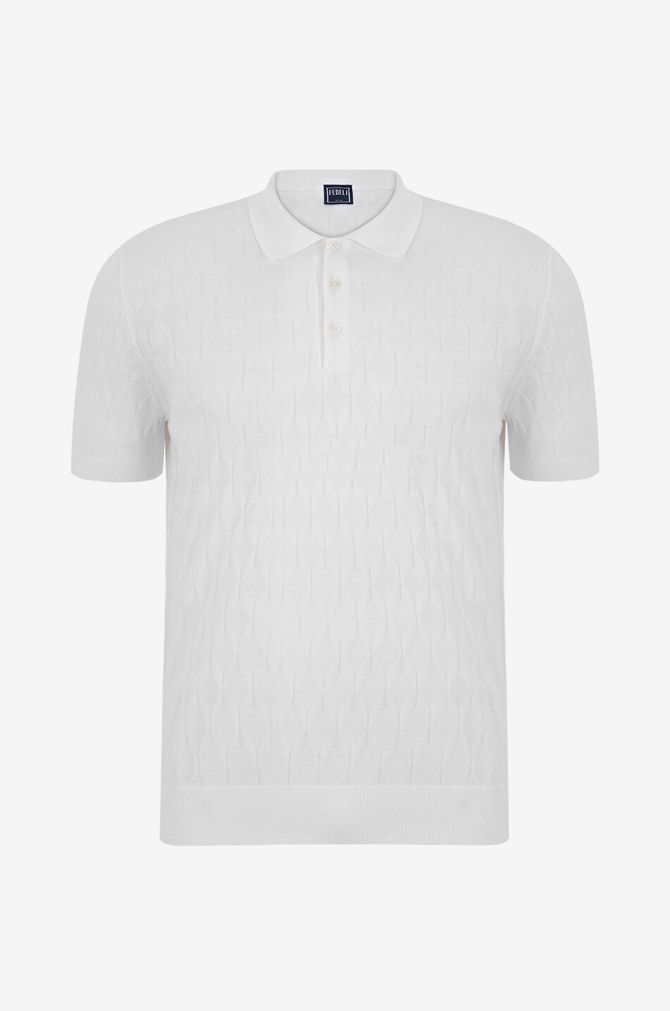 FEDELI Rumba cotton cable-knit polo shirt Men WHITE 1