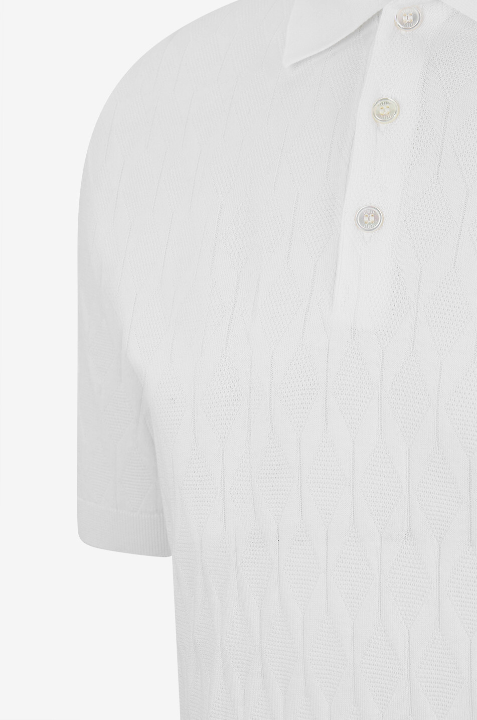 FEDELI Rumba cotton cable-knit polo shirt Men WHITE 3
