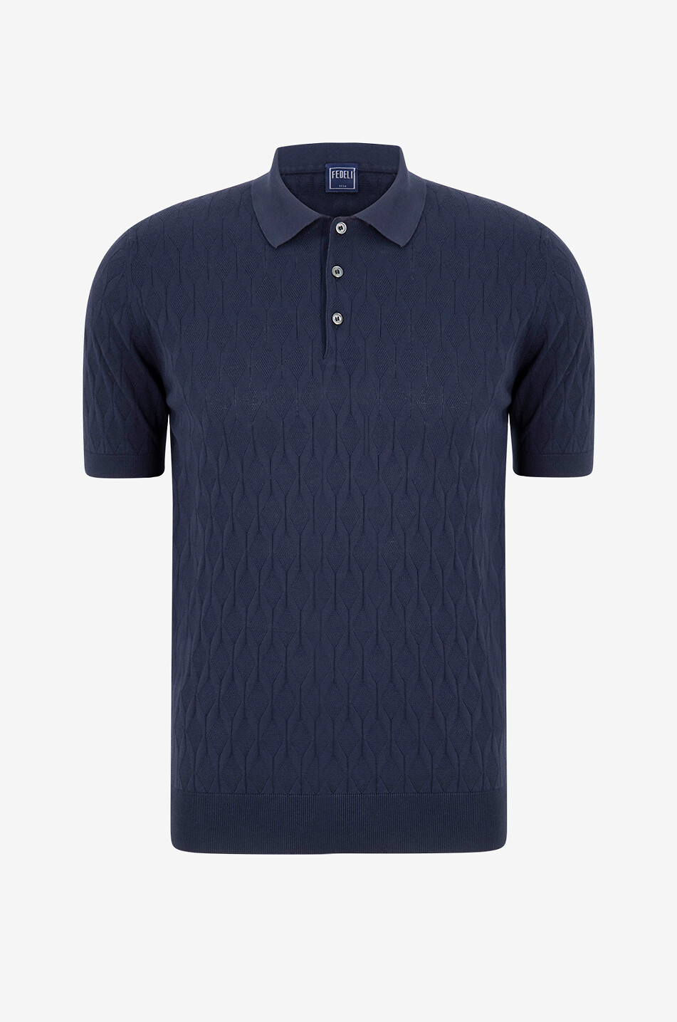FEDELI Rumba cotton cable-knit polo shirt Men DARK BLUE 1