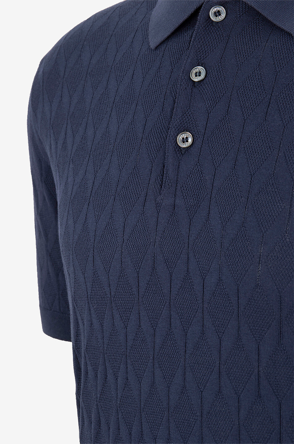 FEDELI Rumba cotton cable-knit polo shirt Men DARK BLUE 3