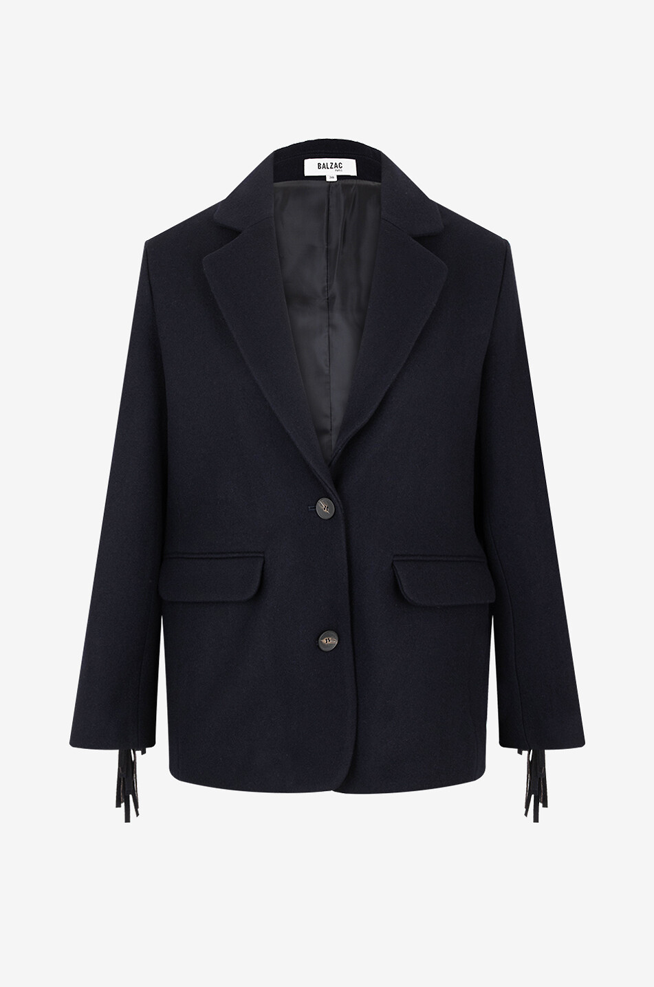 BALZAC PARIS Blazer en laine à franges Marceau Femme BLEU MOYEN 1