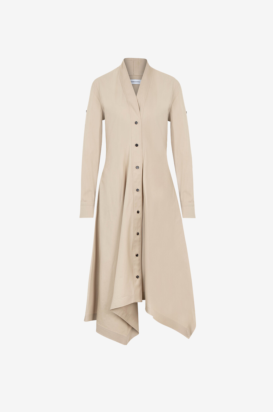 SALVATORE FERRAGAMO Asymmetrisches Popeline-Midihemdkleid Foulard Damen BEIGE 1