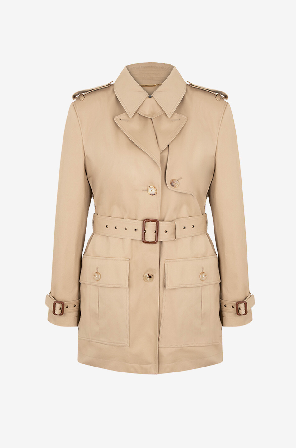 Short cotton satin trench coat